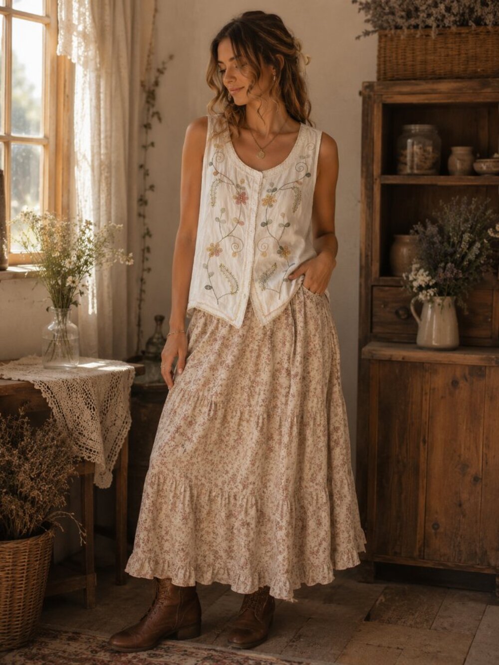 White Stag White Sleeveless Embroidered Floral Cotton Top